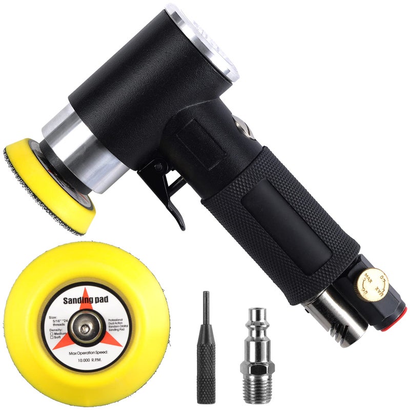 PROSHI 2" & 3" Dual Action Mini Air Sander, Random Orbital Pneumatic Polisher Kit with Pads & Accessories, High Speed Air Angle Sander for Auto Body, Wood, Metal, and Furniture Polishing - Image 1